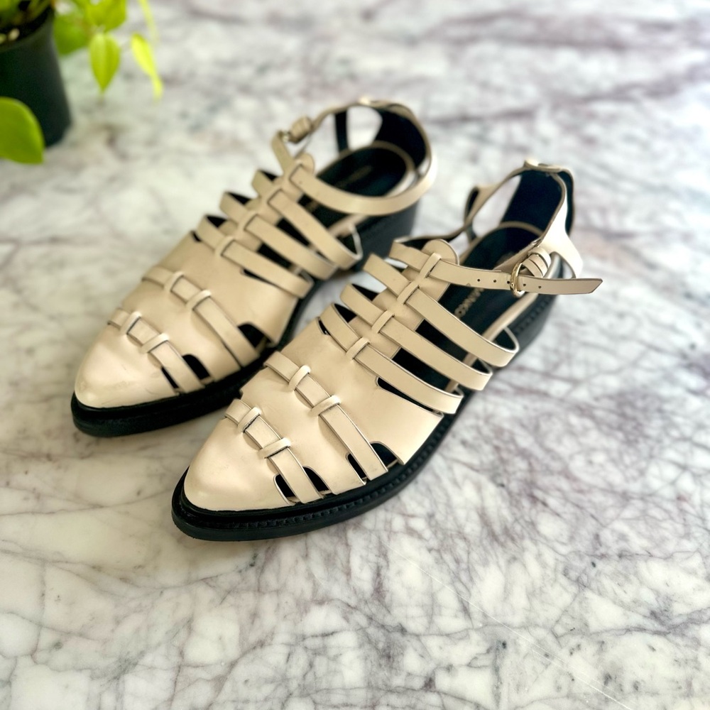Rebecca Minkoff Cream and Black Flats with Woven Design